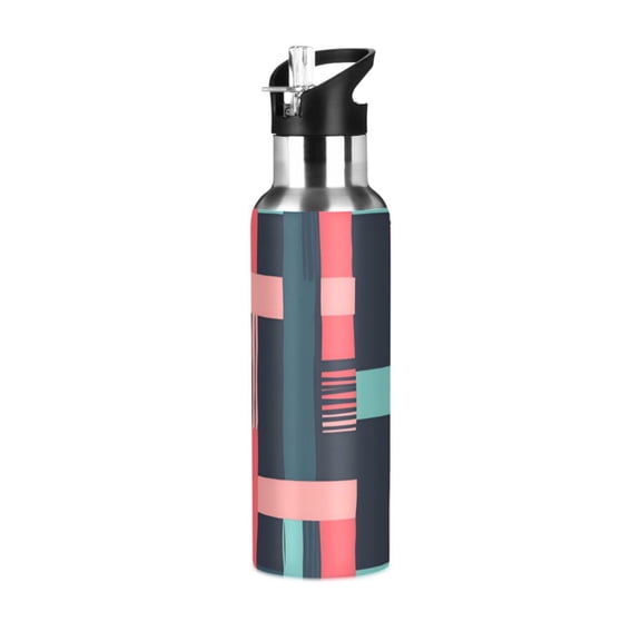 Yayeee 20oz Insulated Water Bottle Double Wall Stainless Steel with Flip Straw Lid, Pink Geometric