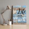 thumbnail image 4 of Ships Next Day Canvas Wall Art 24"x36",Blue Beach Wood Framed Canvas Print Painting,Coastal Starfish Graffiti Retro Wooden Plank Ready to Hang Large Picture Wall Decor for Bedroom Living Room Office, 4 of 9