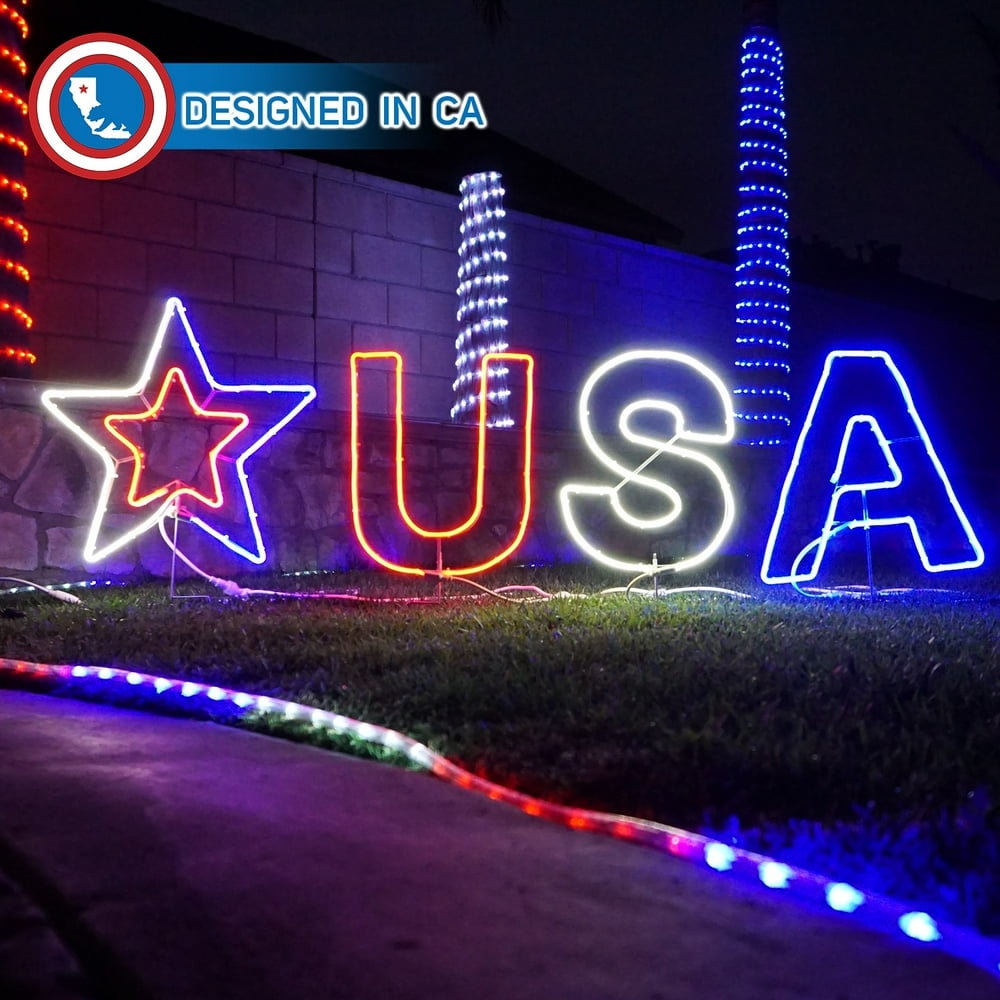 Russell Decor LED Patriotic USA Letter and Star Lights Yard Sign Lights