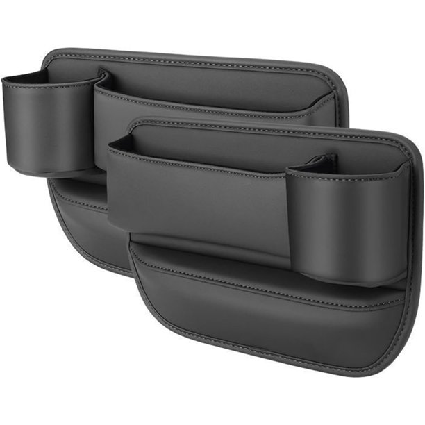 Mylanci Bolsa de cuero para portavasos de coche, caja de almacenamiento para asiento de coche con portavasos, organizador de relleno para huecos de asiento de coche, bolsa de cuero para huecos de coch