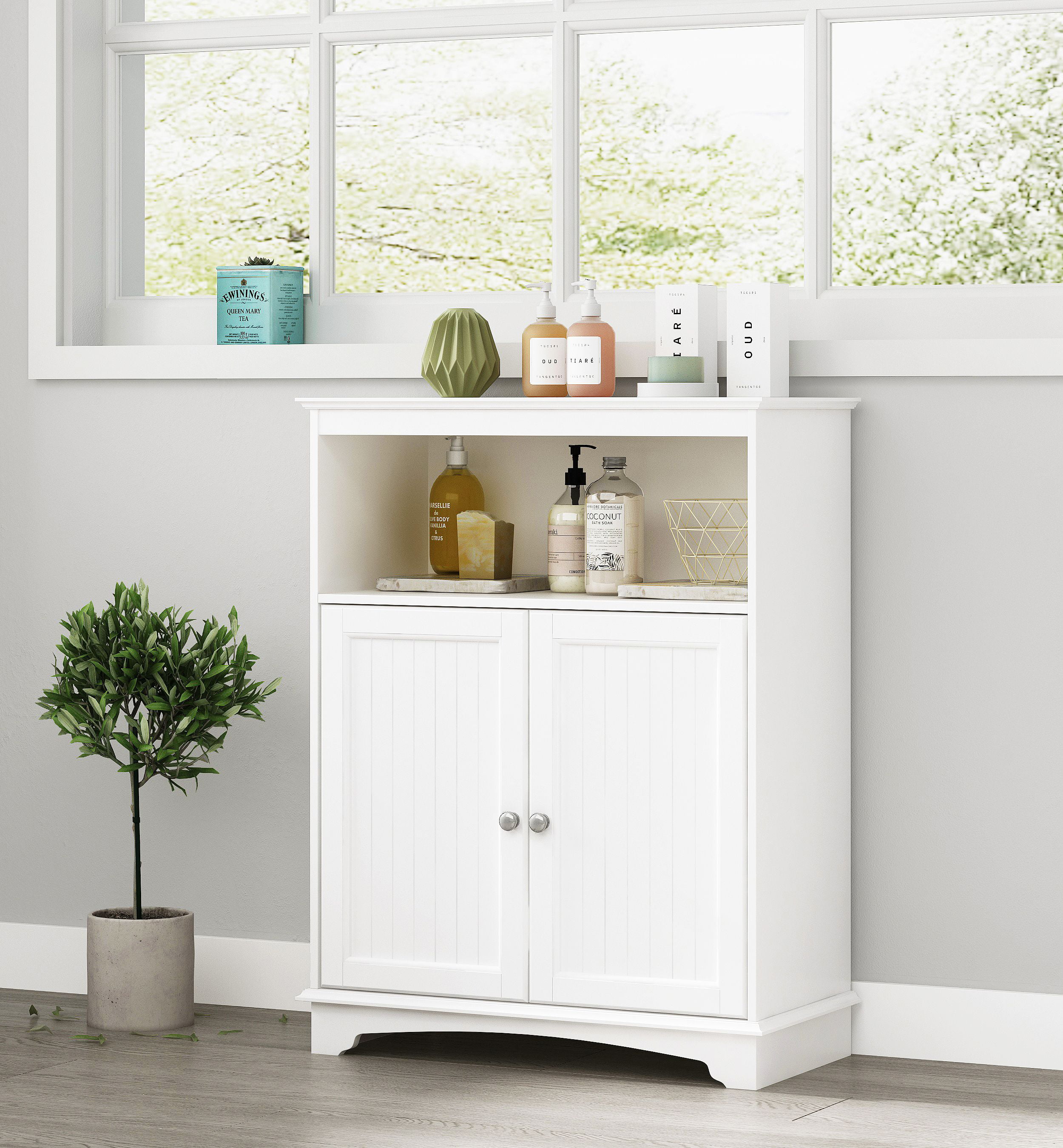 White Bathroom Floor Cabinet With Shelf - Image to u