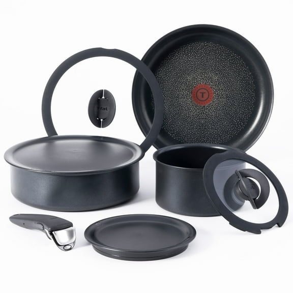 T-fal Ingenio Expertise, Nonstick Cookware Set, 8 Piece, Induction Oven Safe 500F, RV, Detachable Handle, Black