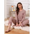 thumbnail image 3 of DARING DIVA Women's Cotton Ribbed Pullover V-neck Tops with Bottoms Pajama Sets XS Pink, 3 of 7