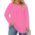 thumbnail image 2 of WellSize Plus Size Women Blouses Casual Pleated Long Sleeve Shirts Fall Crew Neck Tunic Tops, 2 of 10