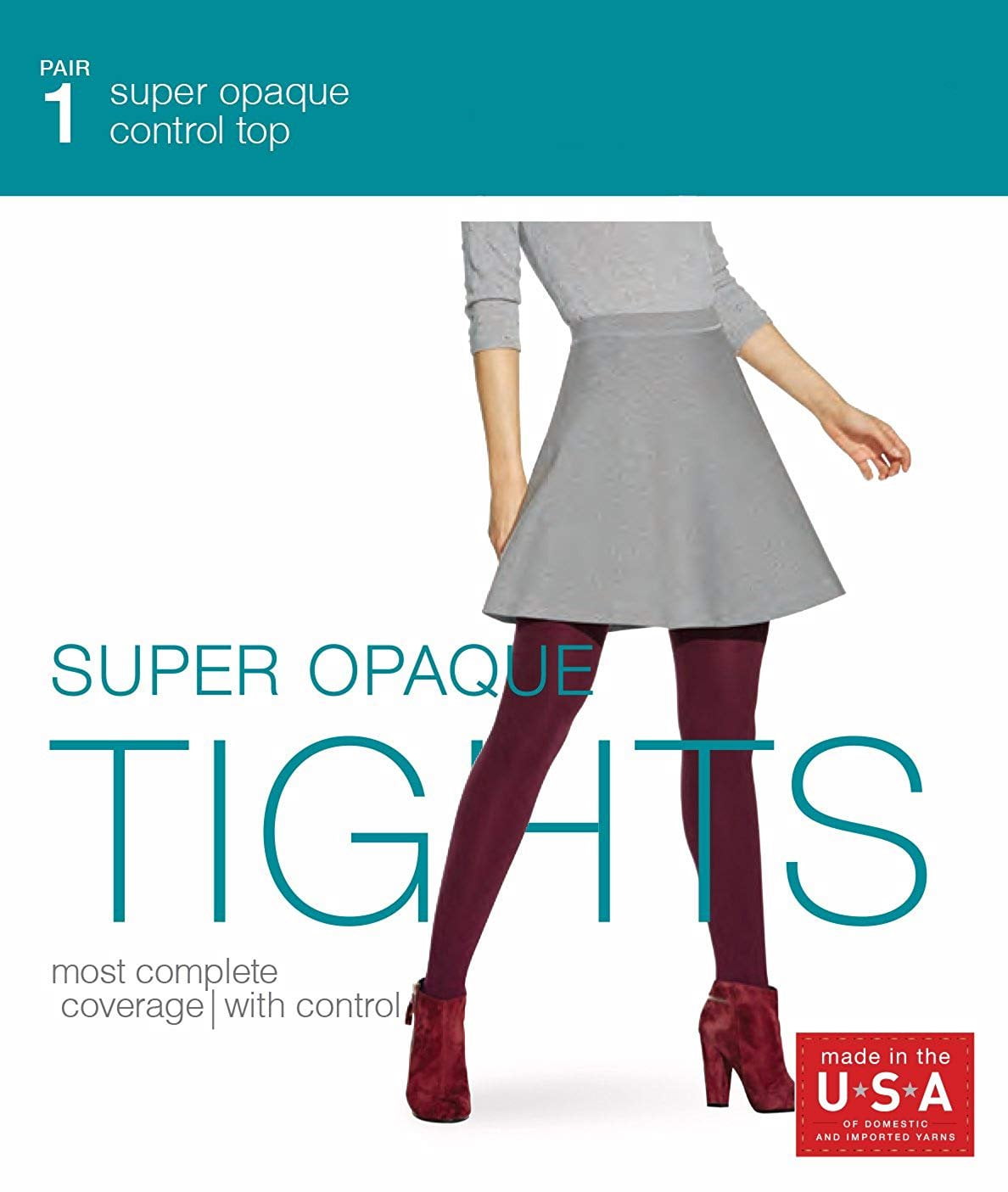 No nonsense Women's Super Opaque Control Top Tights 1 Pair Pack, Sizes  S-XXL 