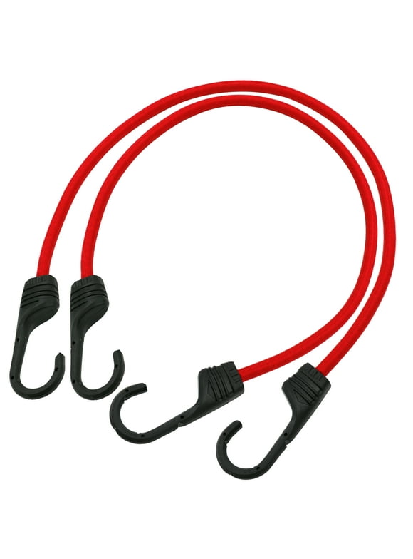 Hyper Tough 2 Pack 24 inch Standard Bungee Cords, Rubber, Red, 0.3 oz