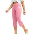 thumbnail image 4 of UAMVSH Capri Sweatpants for Women Soft Yoga Stretchy Athletic Capris with Pockets Trendy Crossover High Waist Work Dressy Cropped Pants(Medium,Pink), 4 of 5