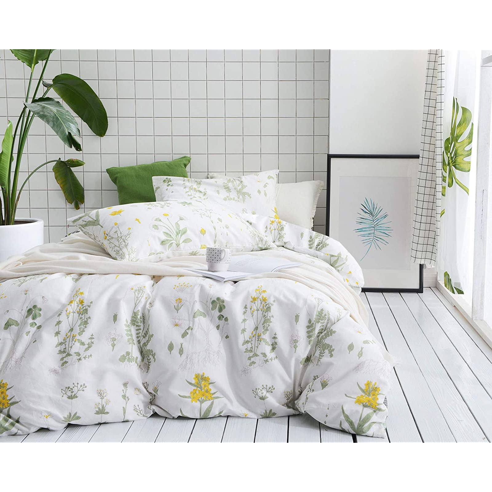 Botanical Flowers and Birds Pattern Printed 3pcs, Twin Size 100/% Cotton Bedding Floral Duvet Cover Set with Zipper Closure Wake In Cloud