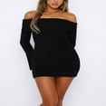 thumbnail image 2 of Women Long Sleeve Bodycon Dress Solid Color Off-Shoulder Party Dress, 2 of 7