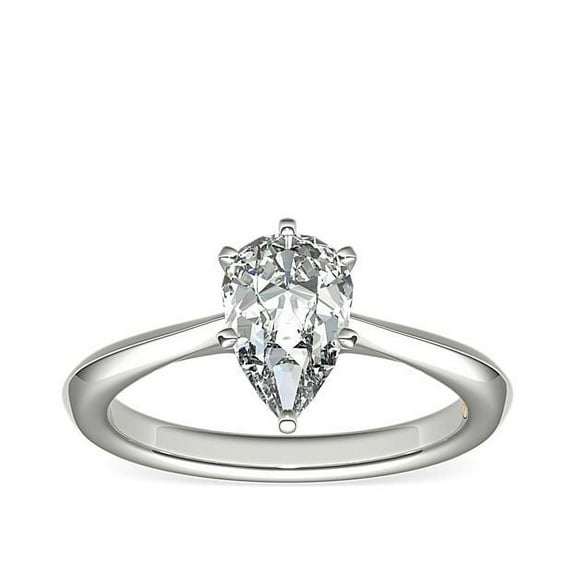 1.00 Carat Stunning Pear Cut Natural Diamond Elegant Solitaire Wedding Ring for Ladies Solid 14K White Gold Size 7