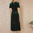 thumbnail image 5 of CharmCyan Women’s Velvet Midi Dress with Puff Short Sleeves V Neck Tiered Skirt and Relaxed Fit for Casual or Formal Wear Dark Green S, 5 of 6