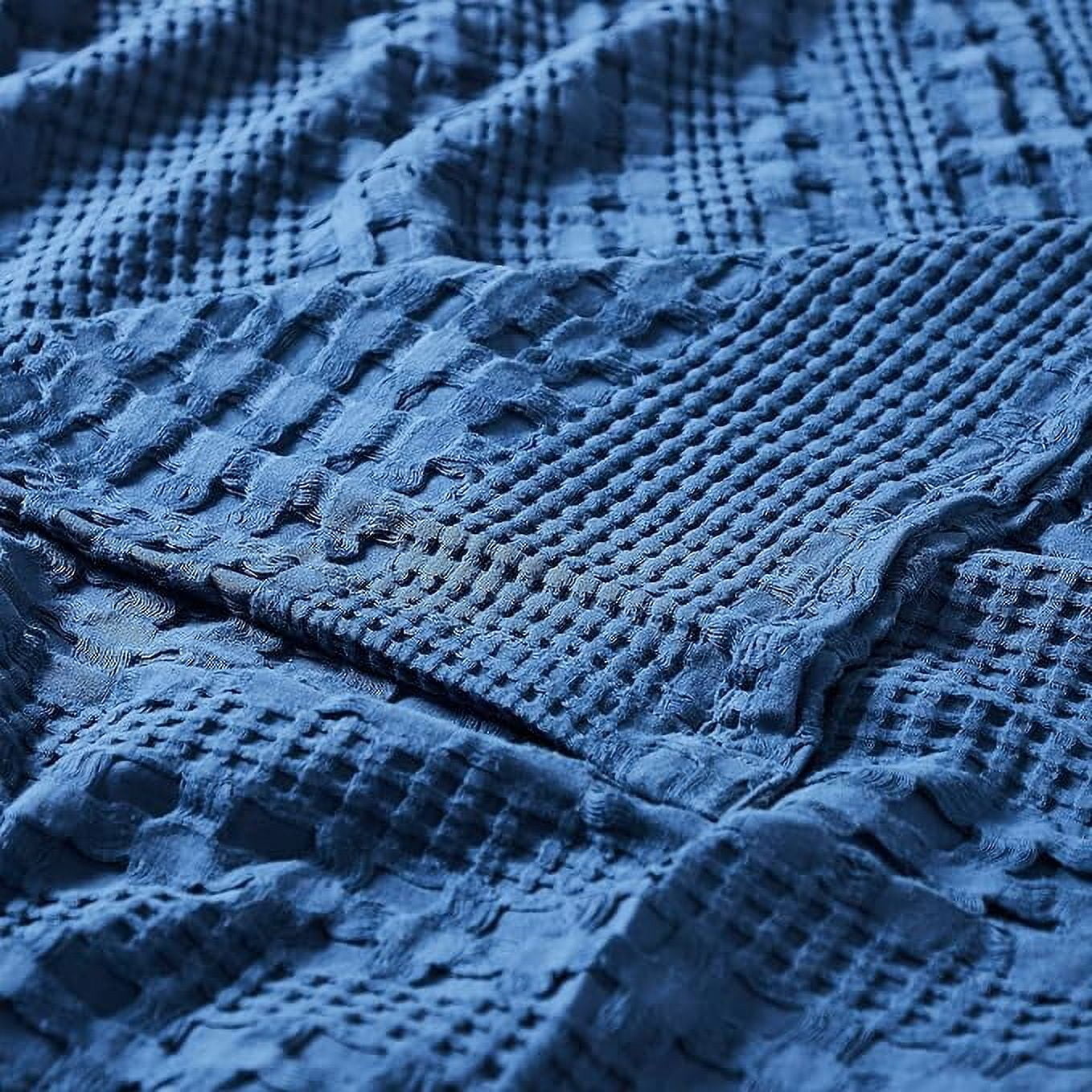 VHC Brands Waffle Weave Navy Blue Oversized King Size Blanket 120x120, Decorative Cotton Throw Blanket, Boho Farmhouse Bedroom Decor for Bed, Couch, or Sofa