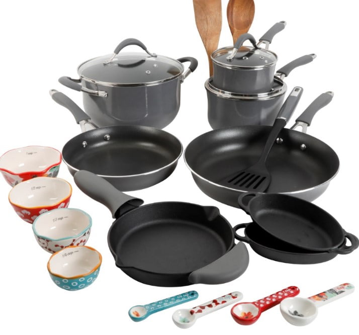 The Pioneer Woman Frontier Speckle 25-Piece Nonstick & Cast Iron Cookware Combo 