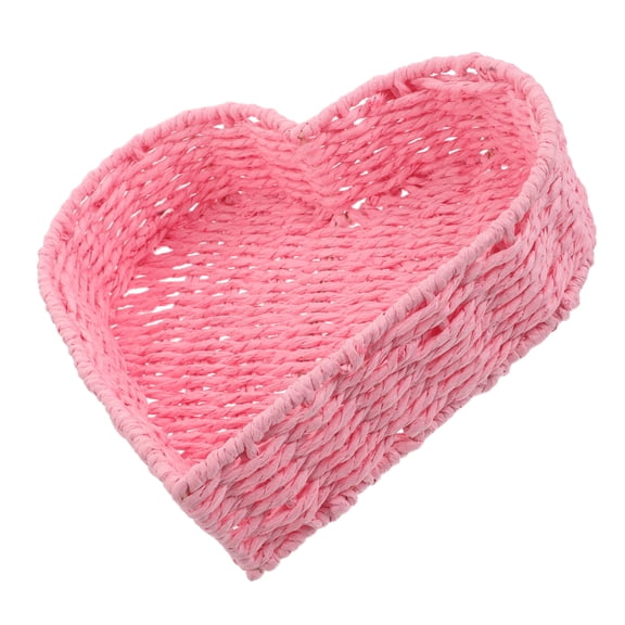 OUNONA Pink Paper Rope Basket Heart Woven for Fruit Bread and Daily Essentials