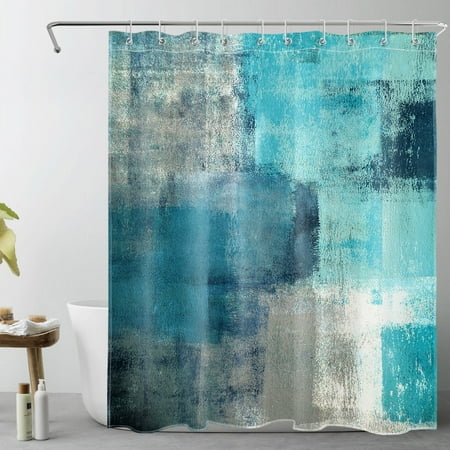 HVEST Abstract Art Painting Shower Curtain, Blue Grey Modern Art Bathroom Shower Curtain Polyester Fabric Decor Curtain with Hooks, 60X72 inch