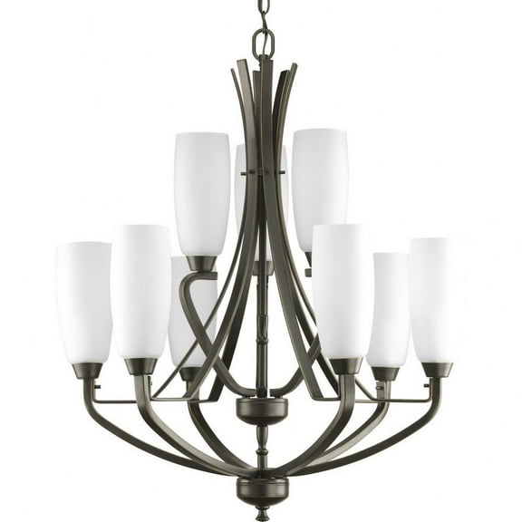 Progress Lighting Wisten 9-Light Two-Tier Chandelier, Antique Bronze, Tulip-Shaped Glass Shades