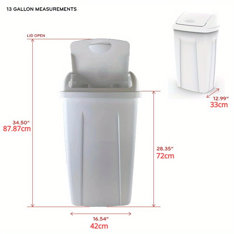 Xiaopangcheng 13 Gallon Swing Top Kitchen Trash Can - Plastic, Removable Lid - 1pc, Black — Residential Use, Standard Application