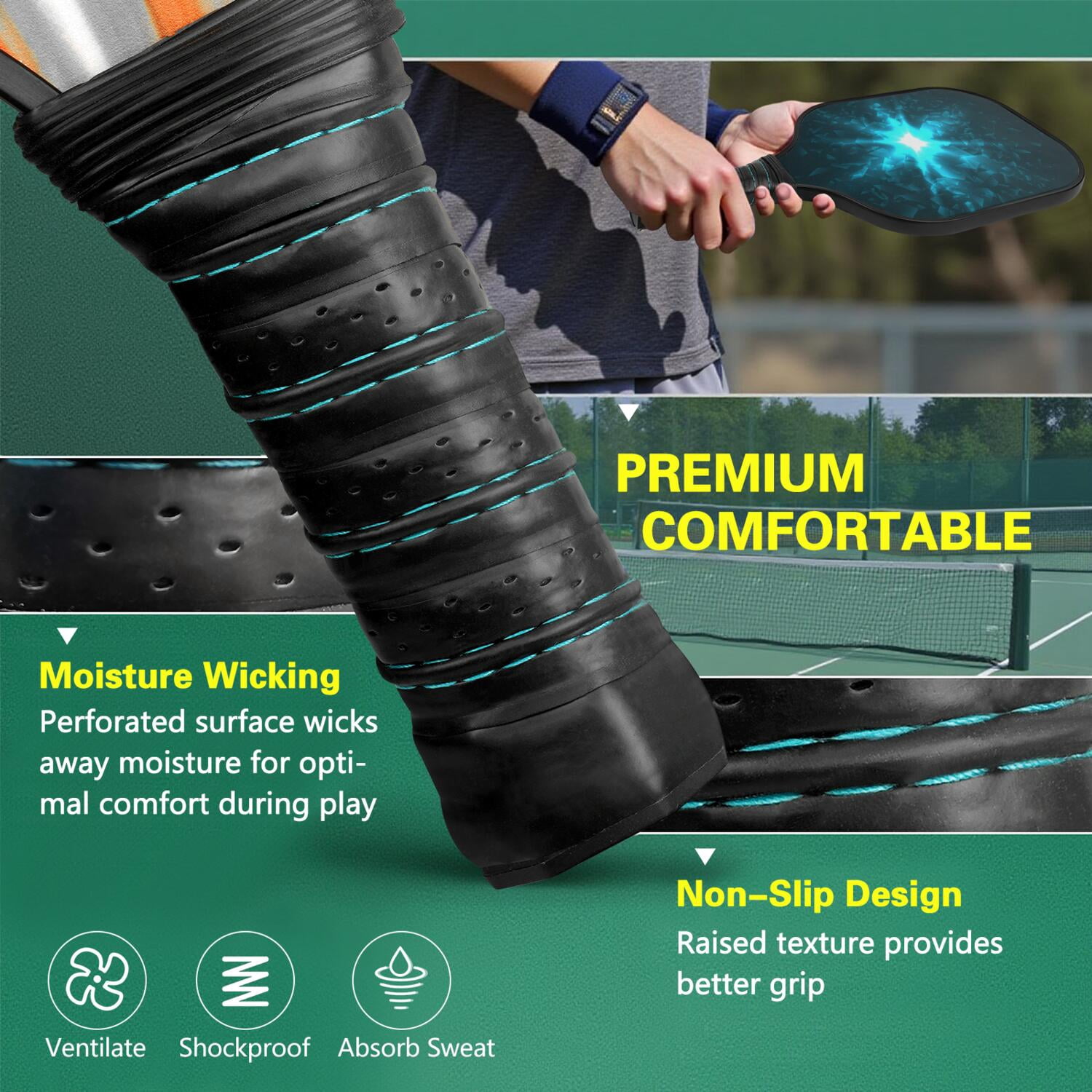 Pickleball Paddles Set Of 1, Fiberglass Surface, Speed, Lightning, Thunder Print, 1 Paddle, 2 Balls & Bag