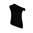 thumbnail image 6 of Craaazy Women's Loose Fit Solid Color Satin Off Shoulder Blouse - Asymmetrical Hem Short Sleeve Elegant Top Gifts, 6 of 9