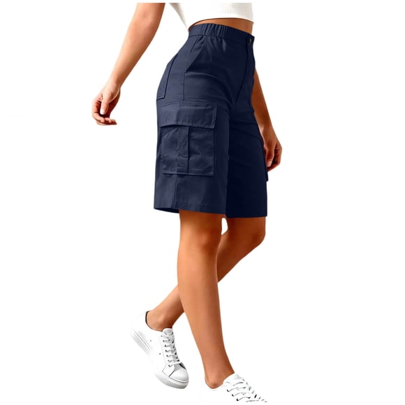 Yuzhih Women's Bermuda Cargo Shorts Casual Summer High Waist Hiking Shorts with Multi Pockets Knee Length Shorts