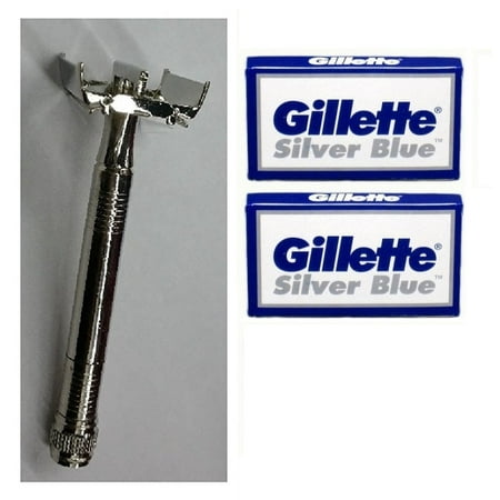 Double Edge Safety Razor + Gillette Silver Blues Double Edge Blades, 5 ct. (Pack of (Best Safety Razor Brands)
