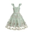 thumbnail image 5 of Girls Tulle Princess Dresses Trendy Embroidery Flower Lace Ruffle Spaghetti Gown for Pageant Wedding Birthday Party Graduation Dance Prom Green 7-8 Years, 5 of 6