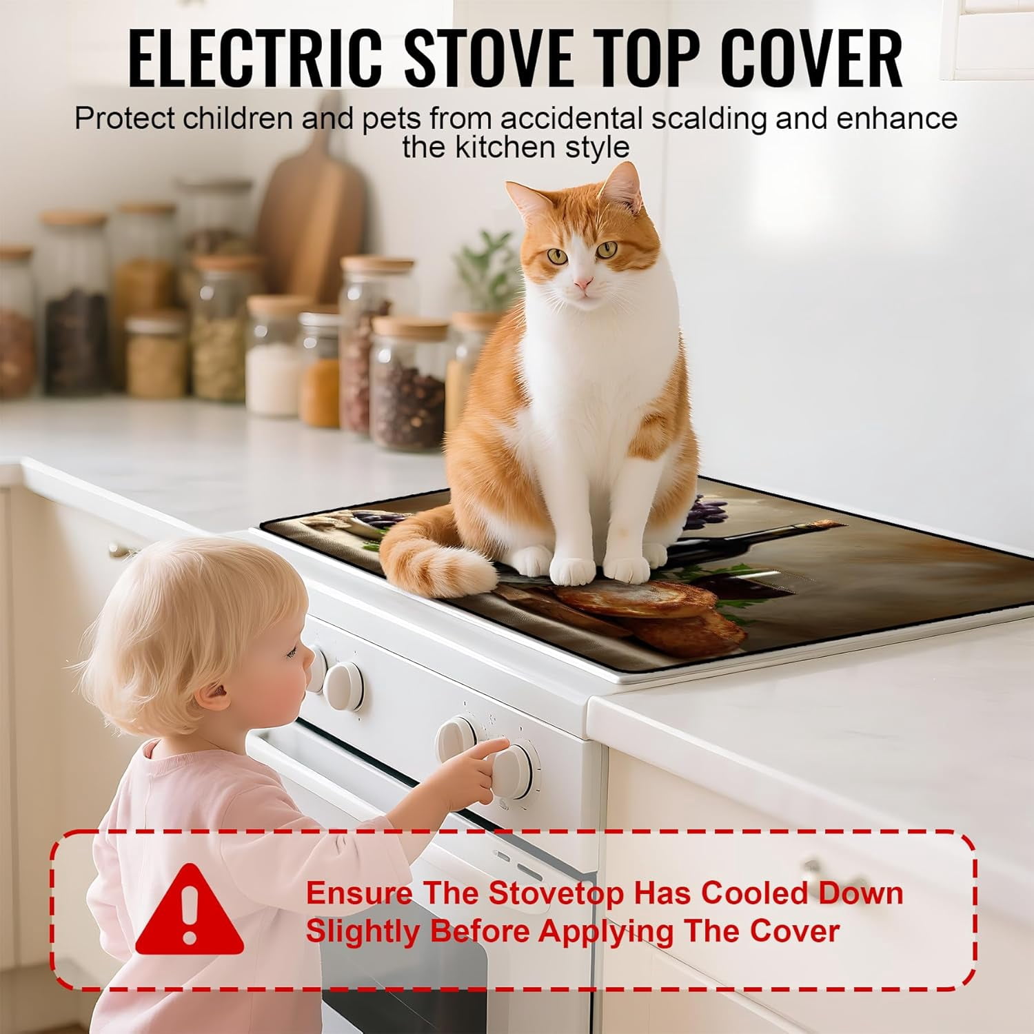 Stove Top Cover for Electric/Glass Stove, Flat Top Cooktop Protector, Electric Cooktop Cover, Extra Counter Space for Kitchen (Red Wine & Grapes)