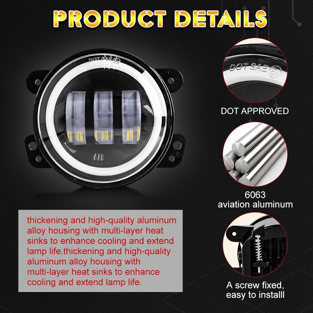 Pair 4 Inch LED Fog Lights Front Bumper Driving Lamps for Jeep Wrangler JK JL JT