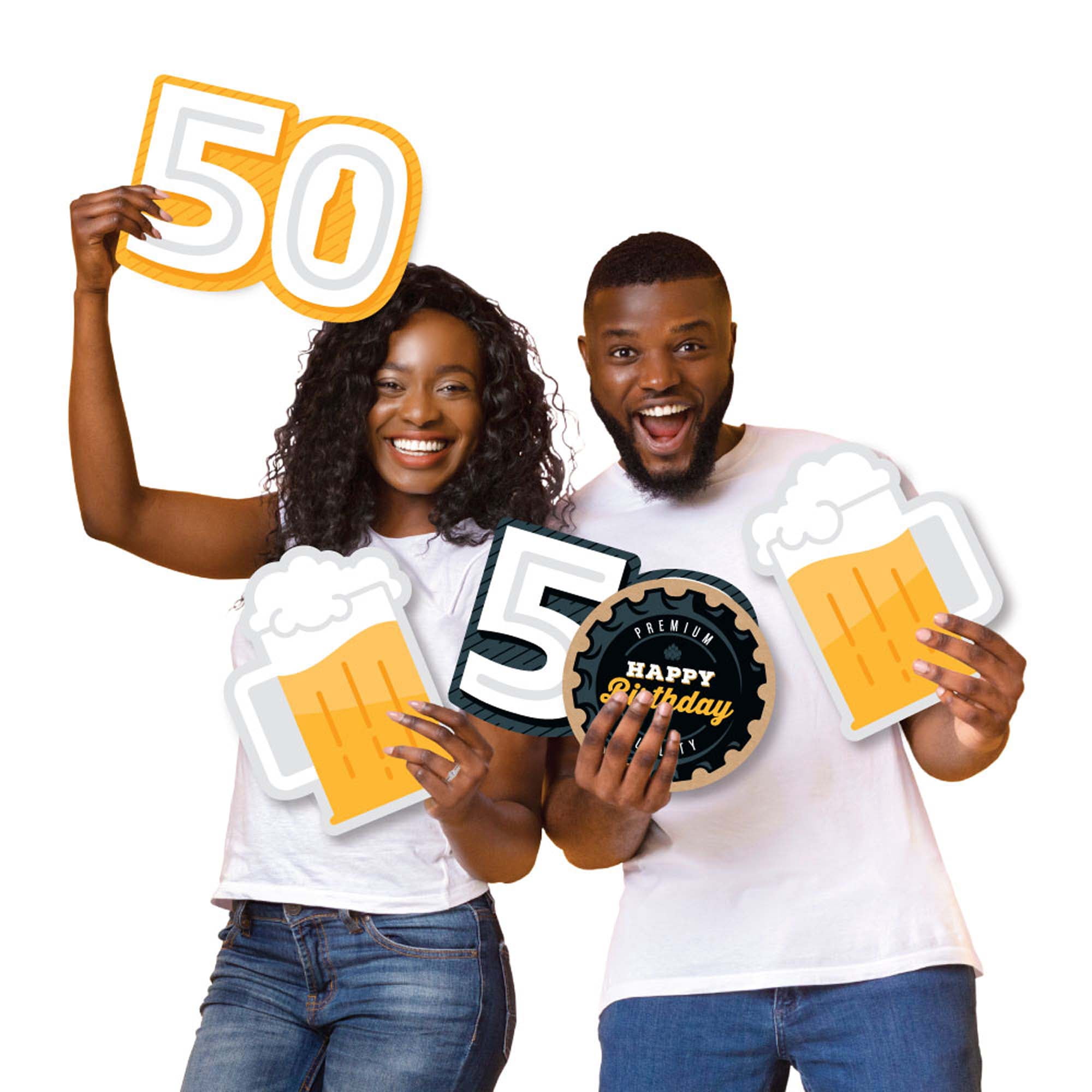 Big Dot of Happiness Cheers and Beers to 50 Years - Yard Sign and Outdoor Lawn Decorations - 50th Birthday Party Yard Signs - Set of 8