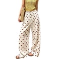 thumbnail image 2 of Women's Cotton Linen Polka Dots Loose Fit Pants Wide Leg Baggy Fall Jeans | Jeans for Women, Mid Waist Denim, Pants with Pocket, Fall Clothes, Y2k, Straight Leg, 2 of 7