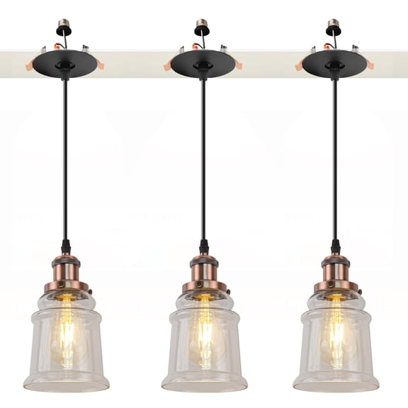Kiven Can Lights Retrofit Recessed Lighting with E26 Power Outlet Adapter, 4/5 Inch Replacement Conversion Kit, Farmhouse Glass Pendant Lighting for Living Room Hallway Kitchen,3 Lights,Copper Red