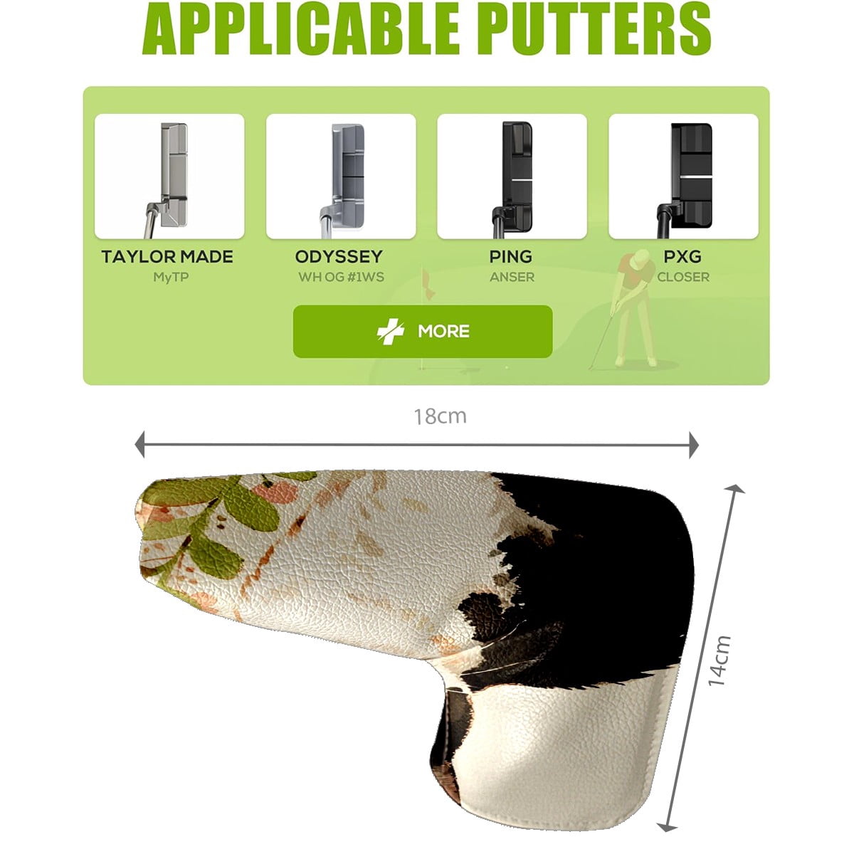 Golf Club Head Cover | Leather Golf Club Putte Headcover , Waterproof Golf Club Head Cover Set Driver Headcovers for Golf Clubs Men Women Cat In Greenery