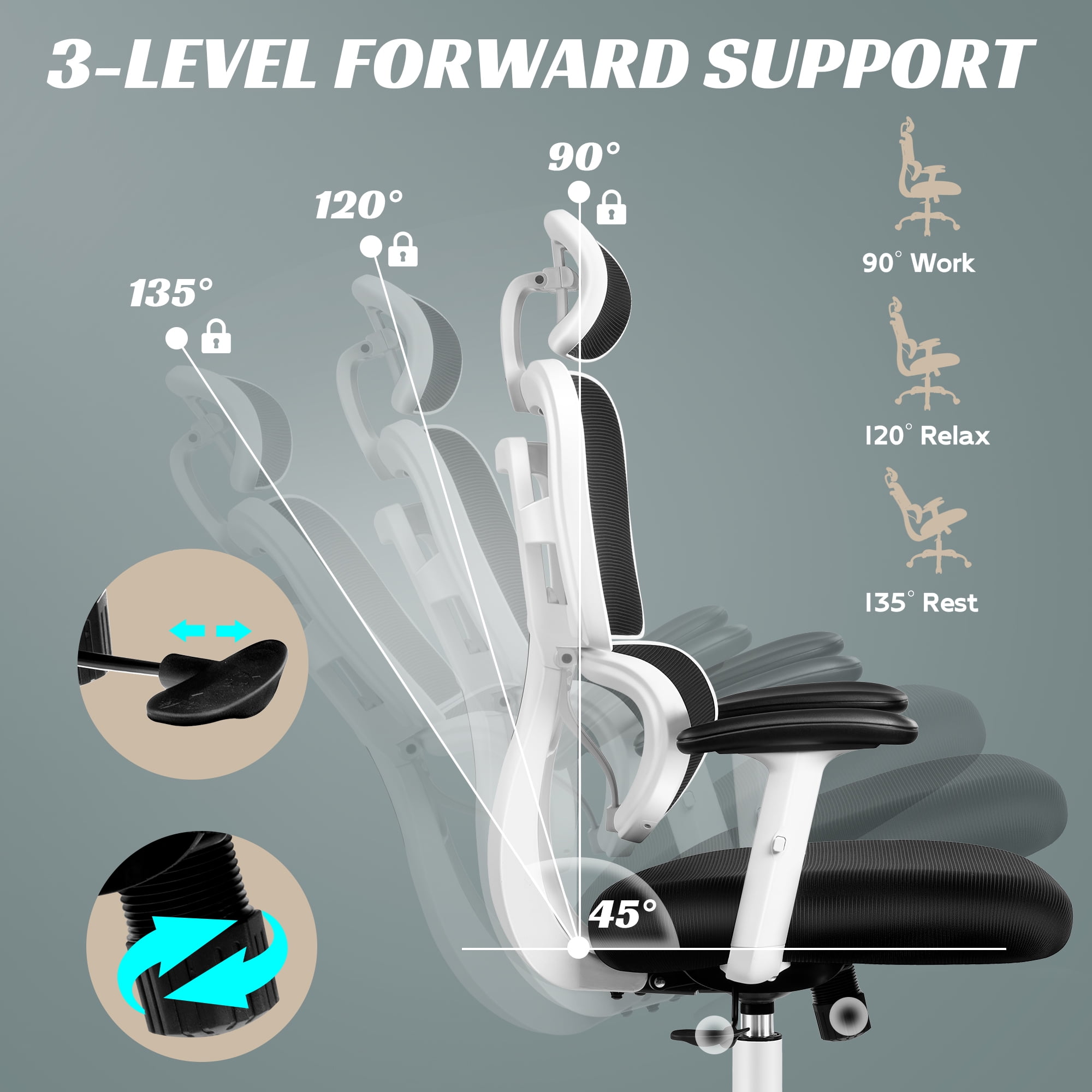 COOLHUT Ergonomic Office Chair, High Back Desk Chair, Breathable Mesh Computer Chair with Lumbar Support, Comfy Foam Cushion Home Office Chair, 300lbs, White
