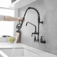 thumbnail image 2 of Commercial Restaurant Pull Down 2-Handle Wall Mount Pre-Rinse Spray Utility Kitchen Faucet in Matte Black, 2 of 13