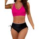 thumbnail image 1 of Conjuntos de Bikini para Mujer, Traje de Baño de Dos Piezas con Escote en V y Cintura Alta, con Costuras de Concha. Rosa Roja L, 1 of 7