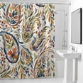 thumbnail image 2 of Blue Green Flower Shower Curtain, Watercolor Abstract Paisley Bohemia Texture Waterproof Shower Curtain Set with 12 Hooks Lightweight Bath Curtains Fabric Bathroom Decor 72x84 Inches, 2 of 9