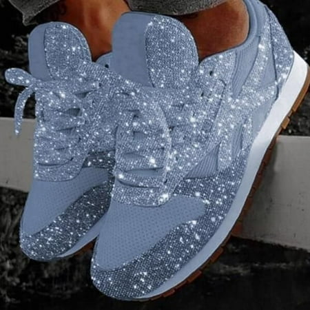 

ClodeEU Women S Fashion Solid Color Sequined Platform Sports Large Size Lacing Shoes