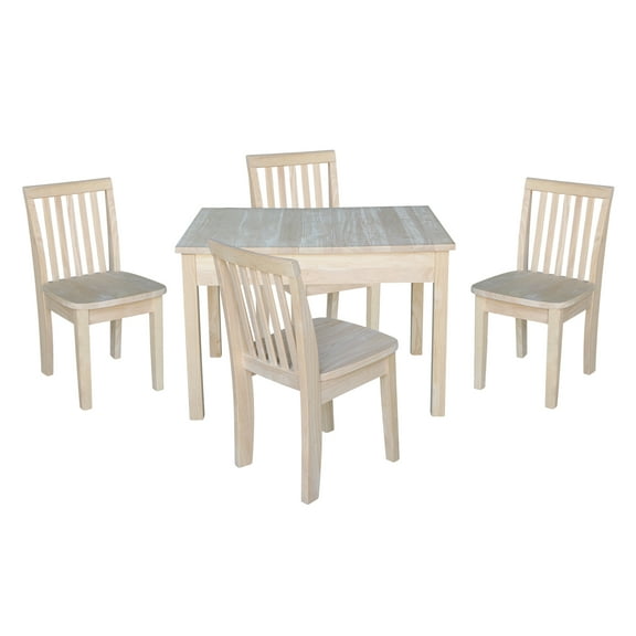 International Concepts Indoor Wood Kids Lift Top Table and 4 Chairs in Unfinished - 5 Piece Set