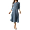 thumbnail image 1 of Vestido de trabajo para mujer INSPIRE CHIC, corte A, mangas 3/4, vestido midi elegante, gris azul, XL, 1 of 6