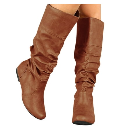 

eczipvz Womens Shoes Length Wedges Boots Knee Shoes Vintage Boots Casual Pleated women s Thigh High Stretch Boots for Women Brown Size 7.5