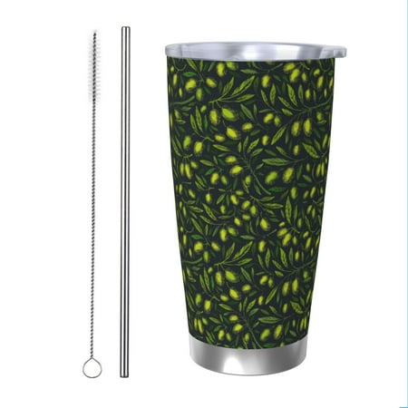 

Goofa Green Branch Olive for 20 oz Skinny Tumbler Stainless Steel Coffee Mug Slim Vacuum Insulated Travel Cup Car Cup-Straw Two-piece Set