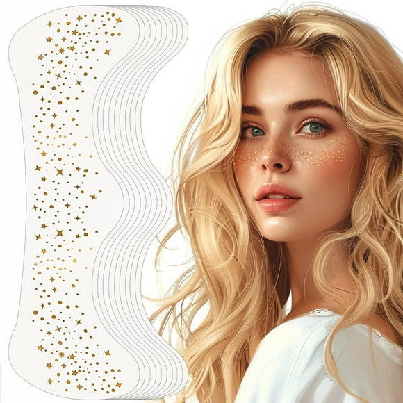 Glitter Pecas Cara Tatuaje, Tatuajes Temporales Pecas de Glitter para la Cara, 6pcs Gold Sparkle Pec