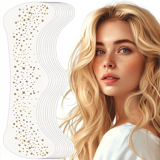 Glitter Pecas Cara Tatuaje, Tatuajes Temporales Pecas de Glitter para la Cara, 6pcs Gold Sparkle Pec