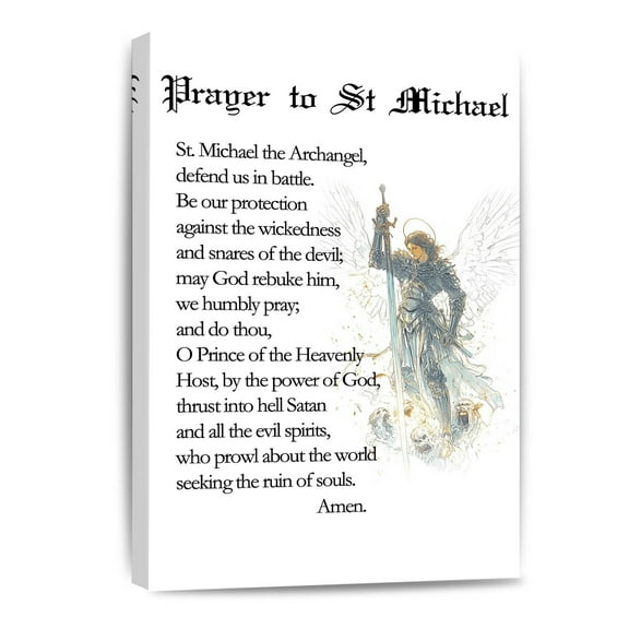 Prayer To St Michael The Archangel Christian Canvas Wall Art Print Catholic Gifts Saint Michael Poster Farmhouse Painting For Home Office Motivational Decor Framed