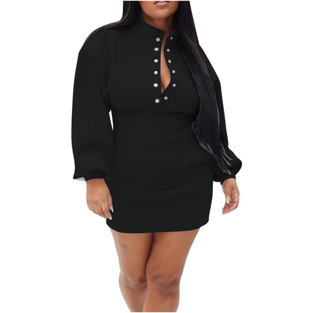 Qiopertar Robe Décontractée à Manches Longues pour Femmes, Col Rond Semi-Haut, Couleur Unie, Taille Cintrée, Liquidation à Moins de 5$, Offres d'Accès Anticipé