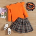 thumbnail image 2 of 1-6T Toddler Kids Baby Girls Skirt Outfit Long Sleeve Shirt Tops Plaid A-line Mini Skirt Hat Spring Fall Winter Outfits,Orange,18-24 Months, 2 of 9
