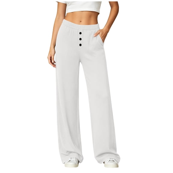 Vrorvz Straight Leg Pant for Women Elastic Waisted Pants Summer Workout Yoga Athletic Trousers with Pocket