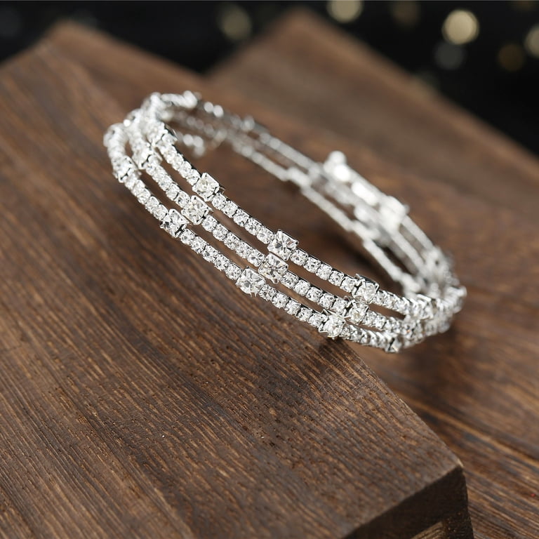 Sparkly Rhinestone Bangle Bracelet For Women – Adjustable Crystal Cuff For Wedding, Prom, Party