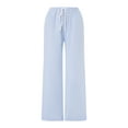 thumbnail image 2 of SUNSIOM Women Wide Leg Stripes Print Drawstring Low Rise Straight Leg Trousers Lounge Pants Pajama Pants, 2 of 10