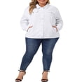 thumbnail image 2 of Unique Bargains Women‘s Plus Size Long Sleeve Button Front Washed Denim Jacket, 2 of 5